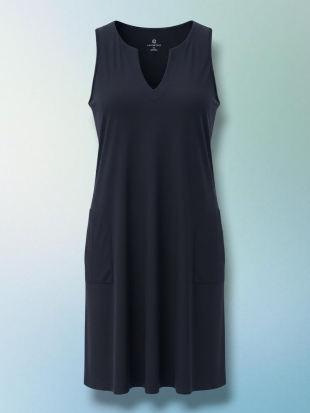 Lands' End Classic Navy Cotton Sleeveless V-Neck Cutout Dress Size M‎ 10-12